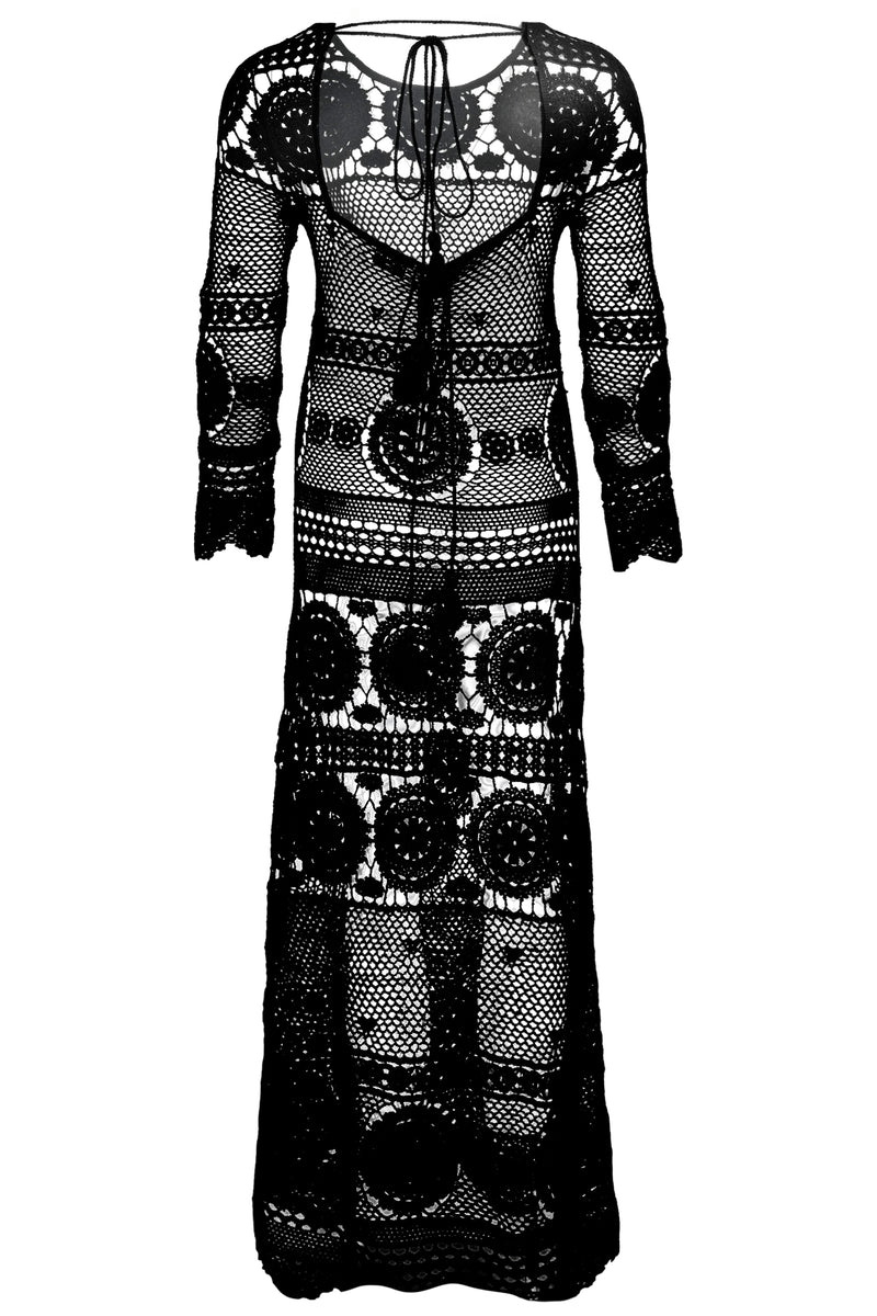 Long Sleeve Crochet Dress in Black