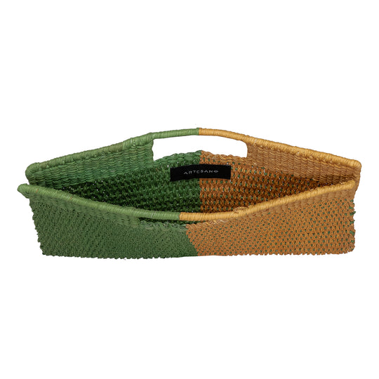 Grenada Small Straw Two-Tone Clutched Bag Parrot Green & Cinnamon