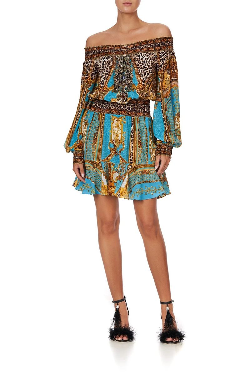 camilla off shoulder short dress Off Shoulder Short Silk Dress