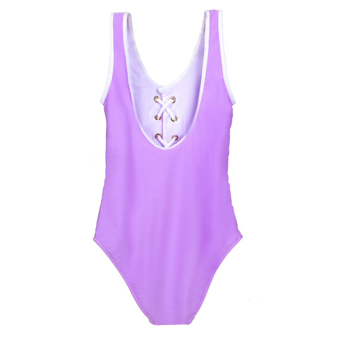 Girls One Piece Swimwear in Violet/White Lace Up One Piece Swimsuit