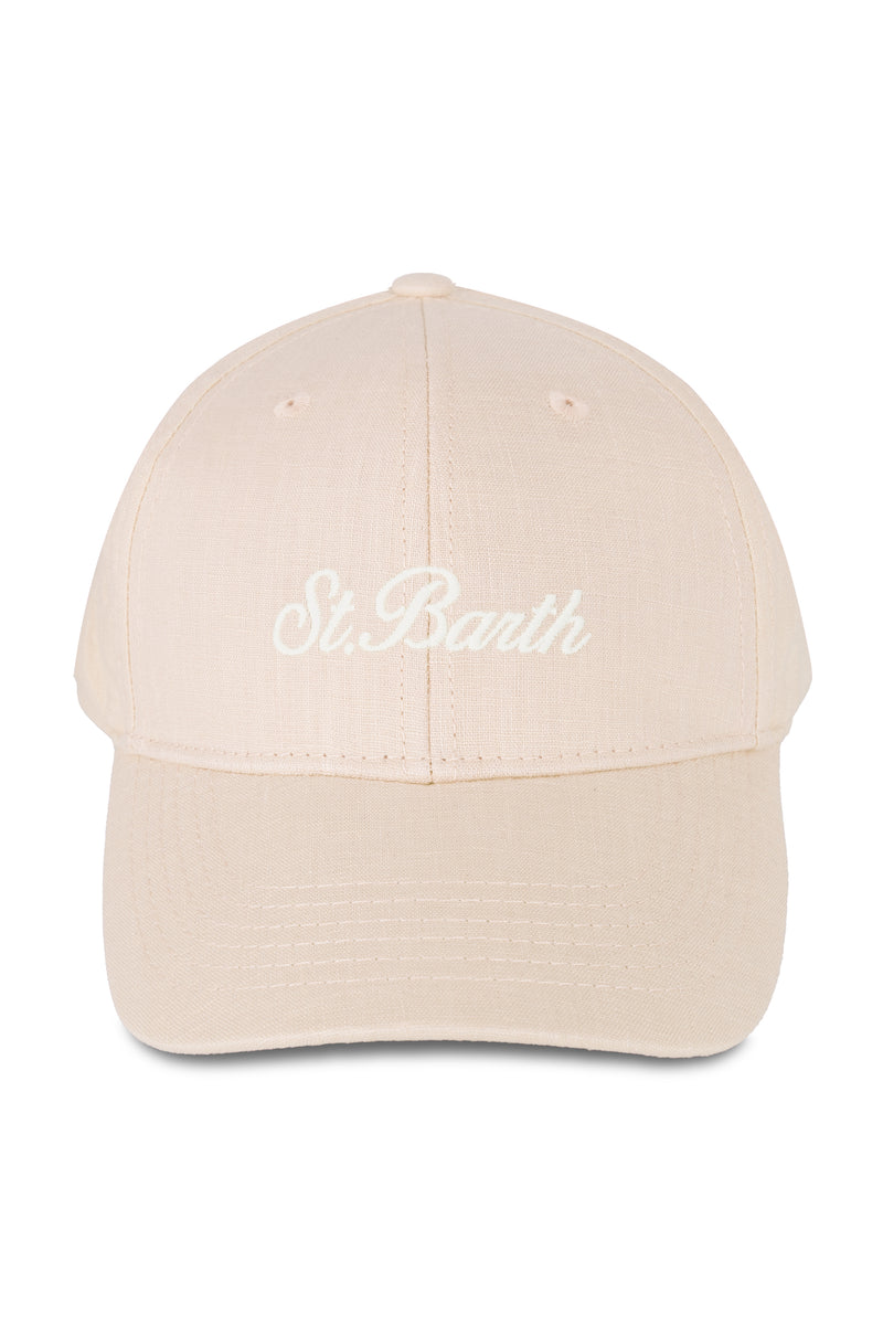 Vintage Linen Beige Baseball Cap With Embroidered Logo