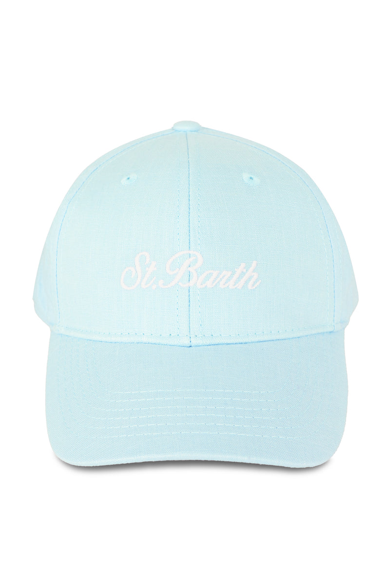 Vintage Linen Light Blue Baseball Cap With Embroidered Logo