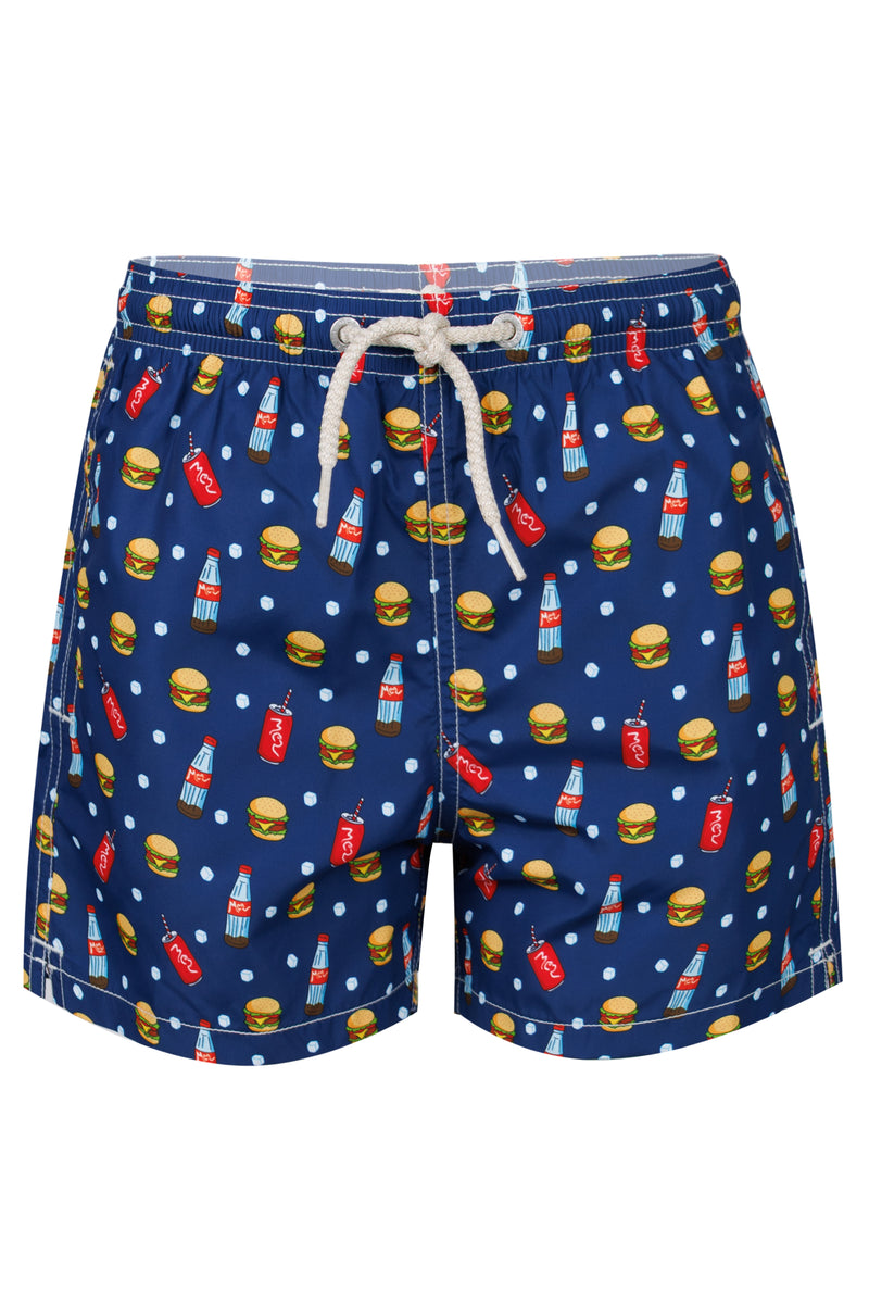 Boys Swim Shorts With Hamburger And Cola Print