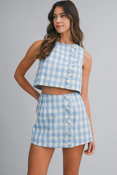 Gingham Top and Skort Set Blue