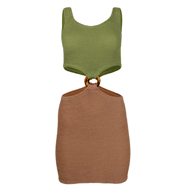 Pretty Women Cut Out Dress With Tortoiseshell Hoop Metallic Moss