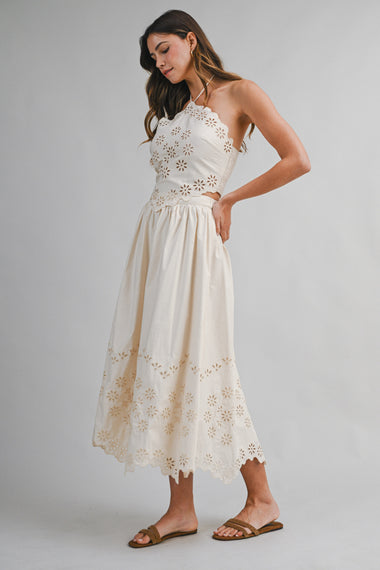 Eyelet Top and Skirt Set Ecru