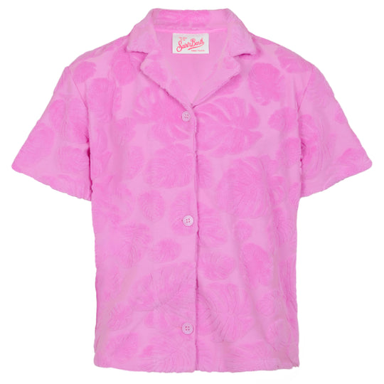 Everlee Terry Embossed Leaf Pink Girls Top