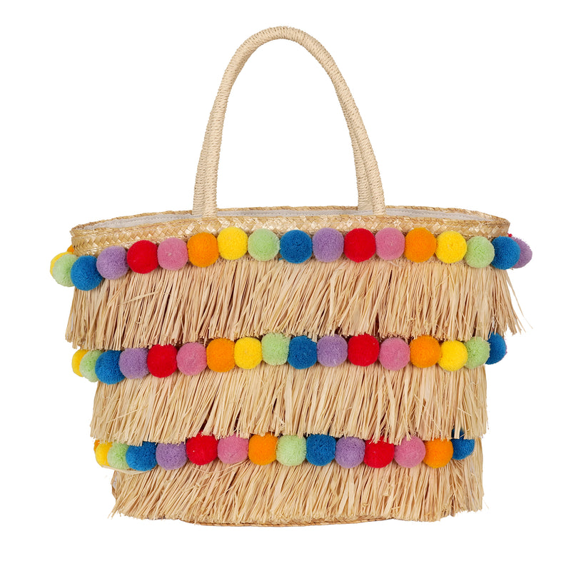 Olivia Rainbow Pompom Beach Bag