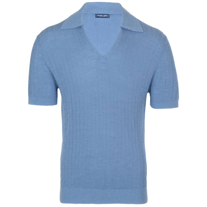 Joaquim V Neck Polo Short Sleeve Denim Blue