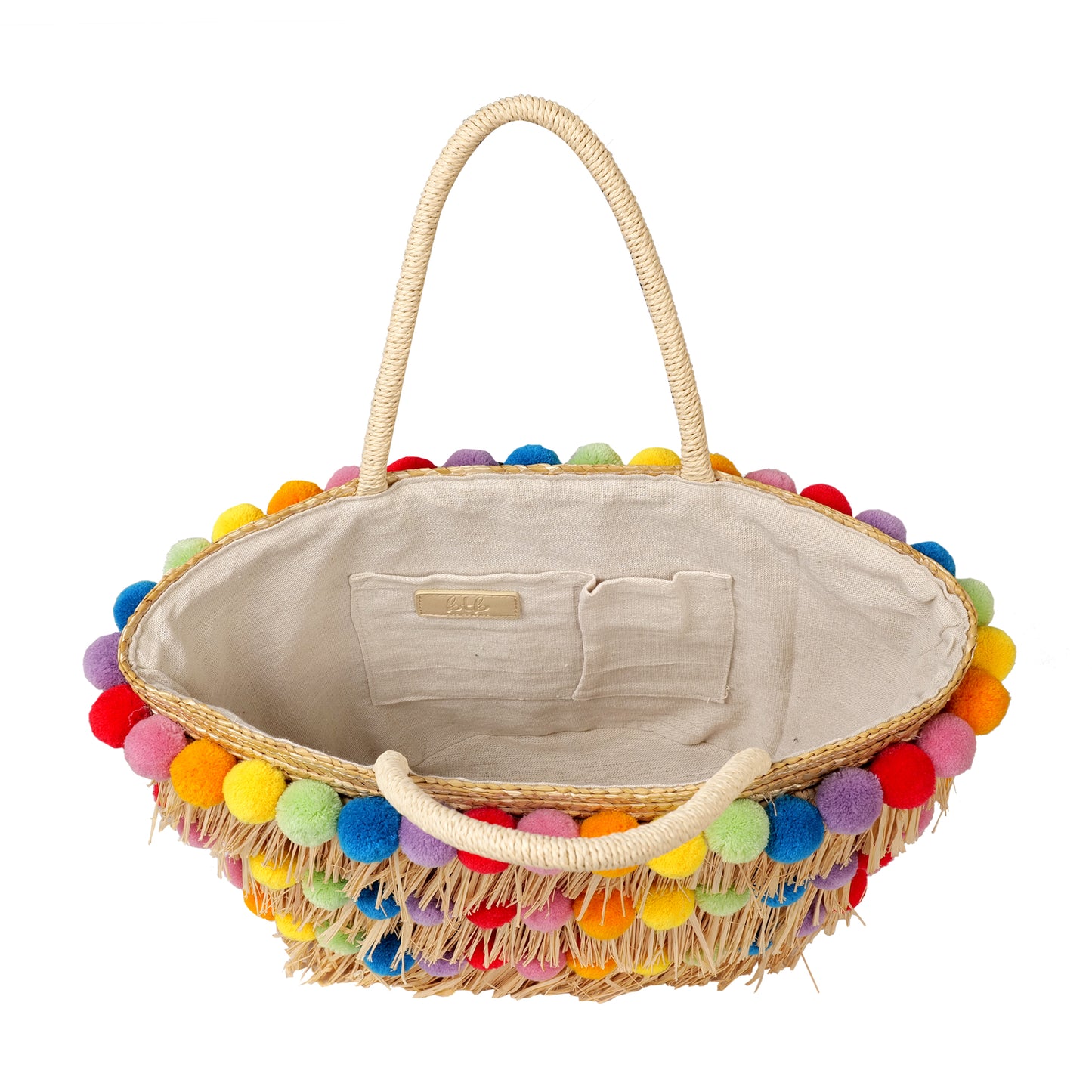 Load image into Gallery viewer, Olivia Rainbow Pompom Beach Bag - ONE SIZE - Bag
