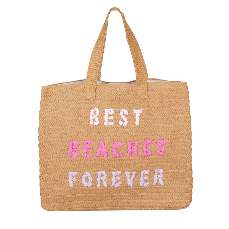 Best Beaches Forever Tote Beach Bag Sand/Pink Rainbow