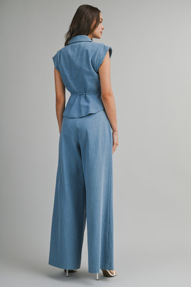 Denim Top and Wide Leg Pants Set
