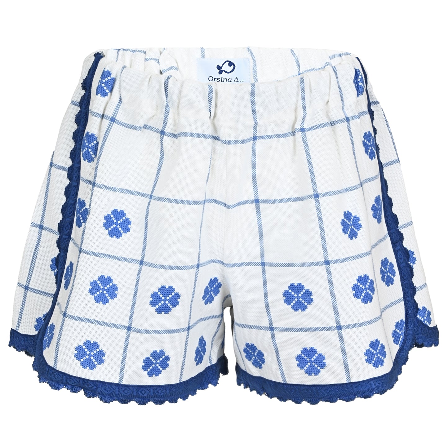 Load image into Gallery viewer, Orsina Cotton Shorts Blue Trim Floral L - Shorts
