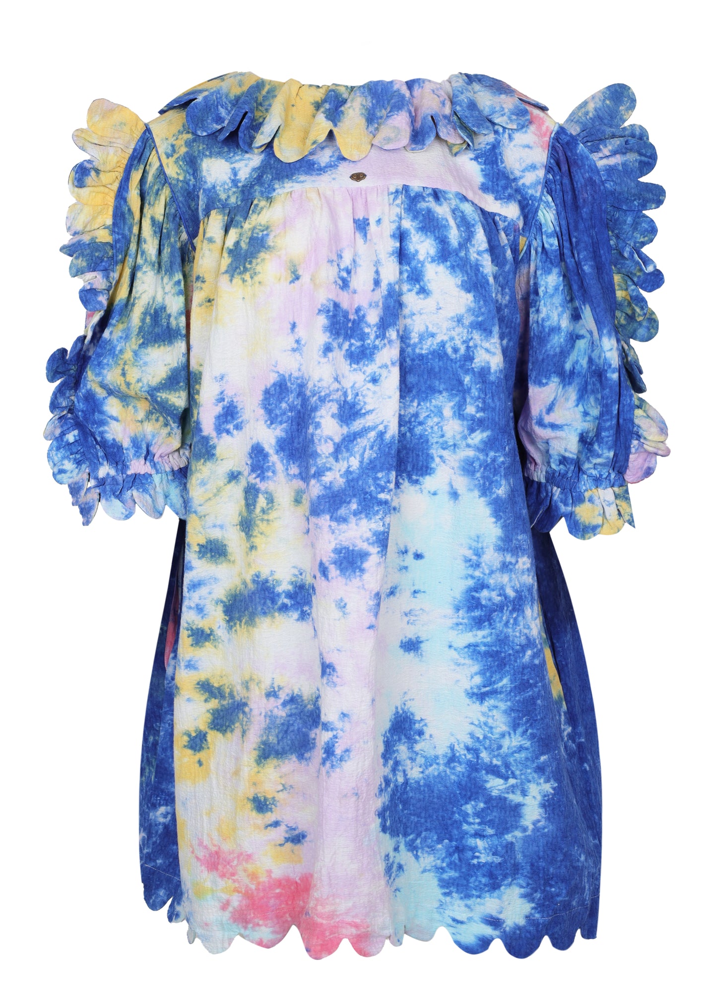 Load image into Gallery viewer, Maja Scallop Mini Dress Kaleidoscope Tie Dye Blueberry

