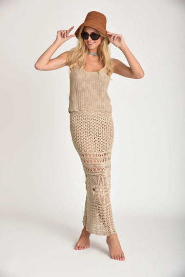 Cannelle Crochet Crop Top & Maxi Skirt Light Brown - ONE SIZE - Set