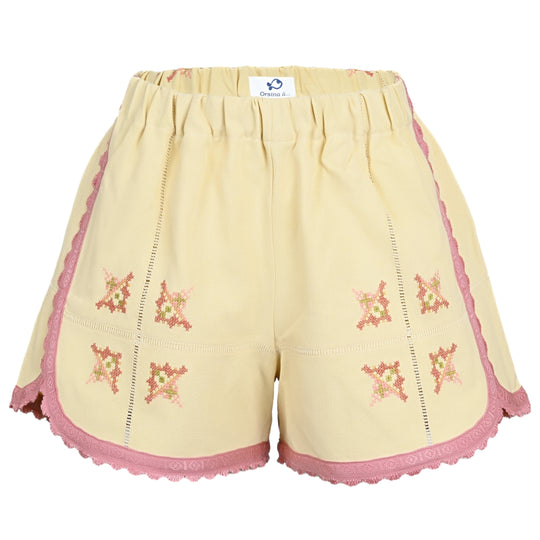 Orsina Cotton Shorts Pastel Yellow Pink Trim L