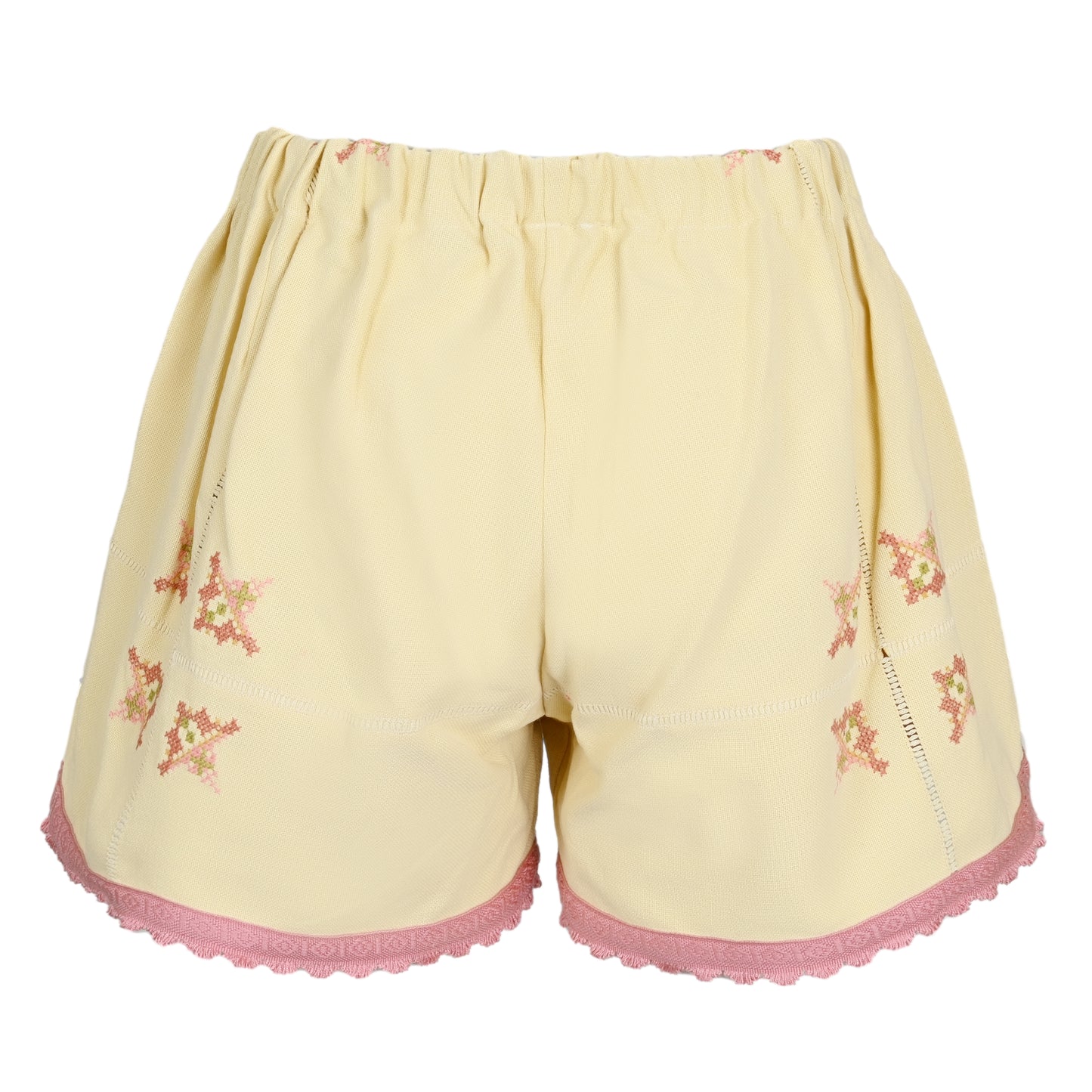 Load image into Gallery viewer, Orsina Cotton Shorts Pastel Yellow Pink Trim L - Shorts
