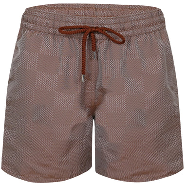 Santos Copa Check Print Jacquard Swimshorts Brown - Swim Shorts