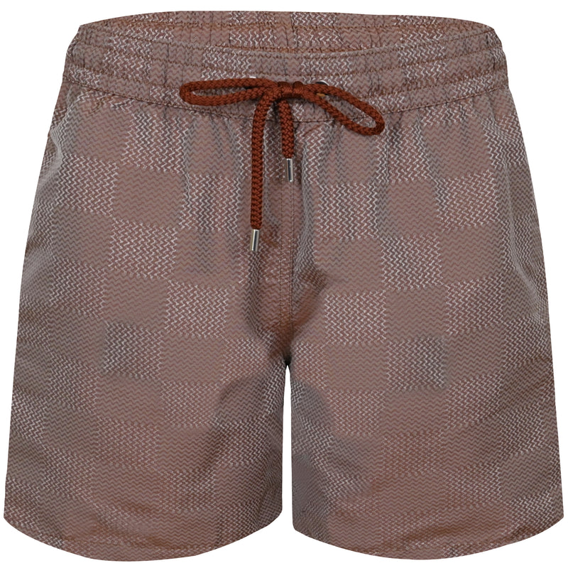 Santos Copa Check Print Jacquard Swimshorts Brown