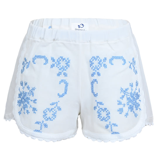 Orsina Cotton Shorts White Trim Embroidery S