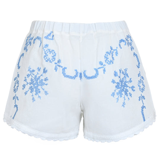 Orsina Cotton Shorts White Trim Embroidery S