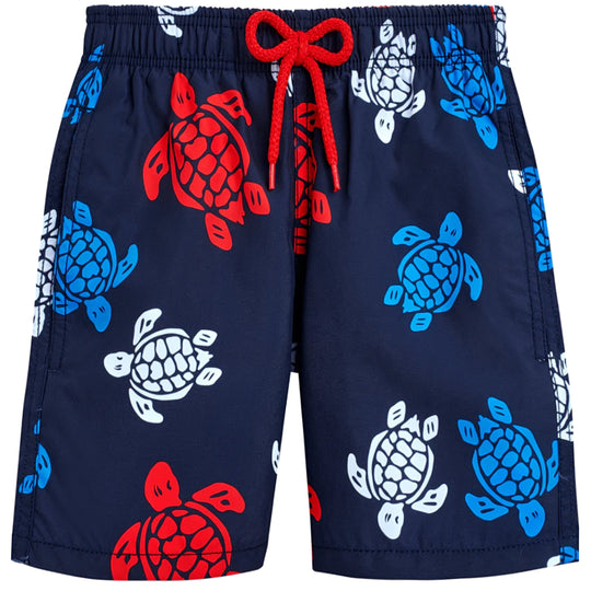 Load image into Gallery viewer, Men Long Swim Shorts Ronde des Tortues Navy Blue - Men’s Swim Shorts
