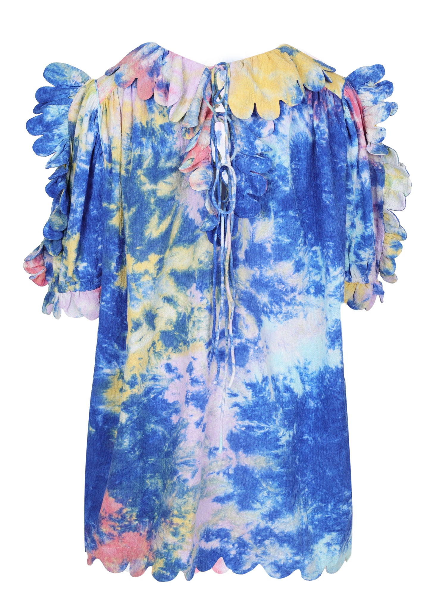 Load image into Gallery viewer, Maja Scallop Mini Dress Kaleidoscope Tie Dye Blueberry
