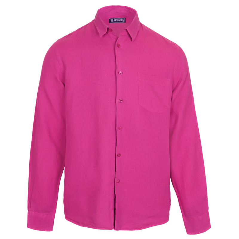 Caroubis Crimson Purple Linen Shirt