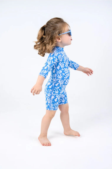 Baby Swimsuit Long Sleeve Deep Blue Corals - One Piece