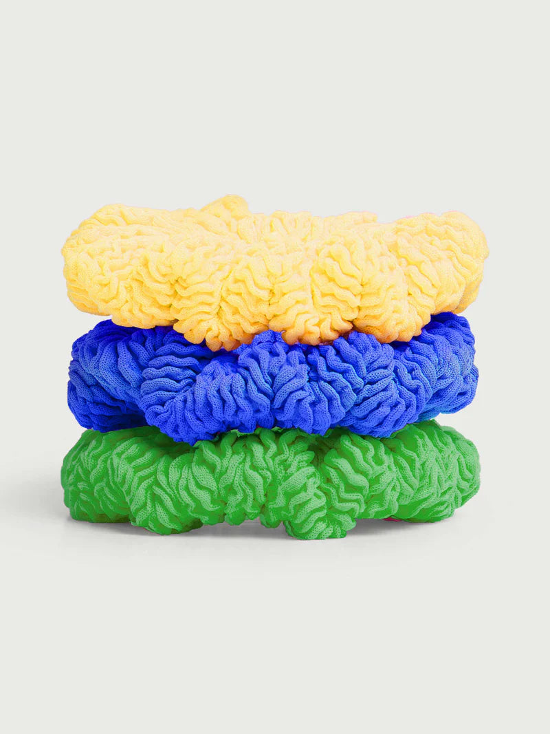 Load image into Gallery viewer, 3 Pack Kids Scrunchies Sunflower/Royalblue/Emerald
