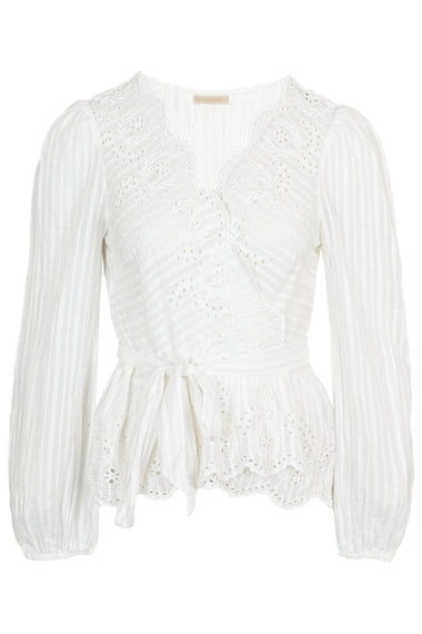 Schiffley Embroidered White Wrap Top - Top