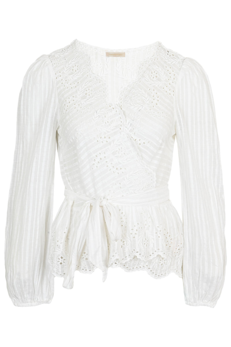 Schiffley Embroidered White Wrap Top