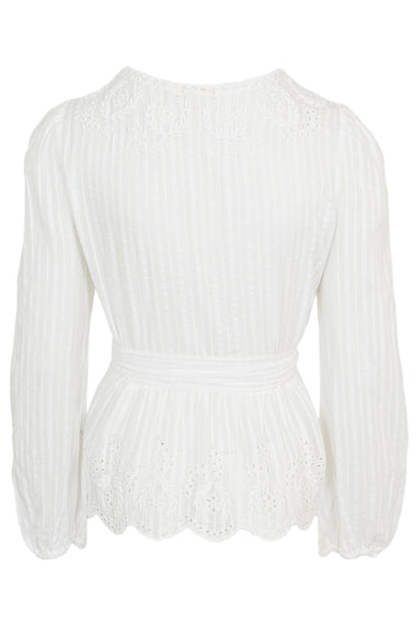 Schiffley Embroidered White Wrap Top - Top