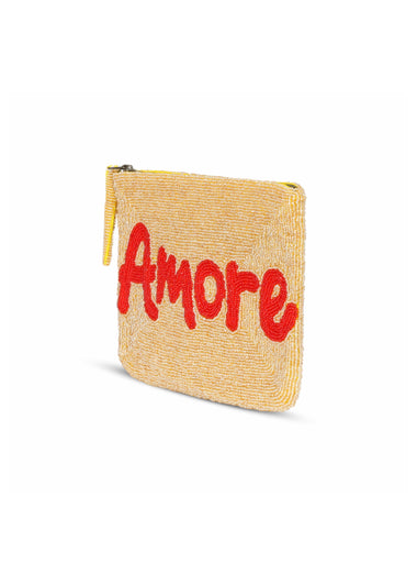 Amore Beaded Clutch Gold/Red - Clutch Bag