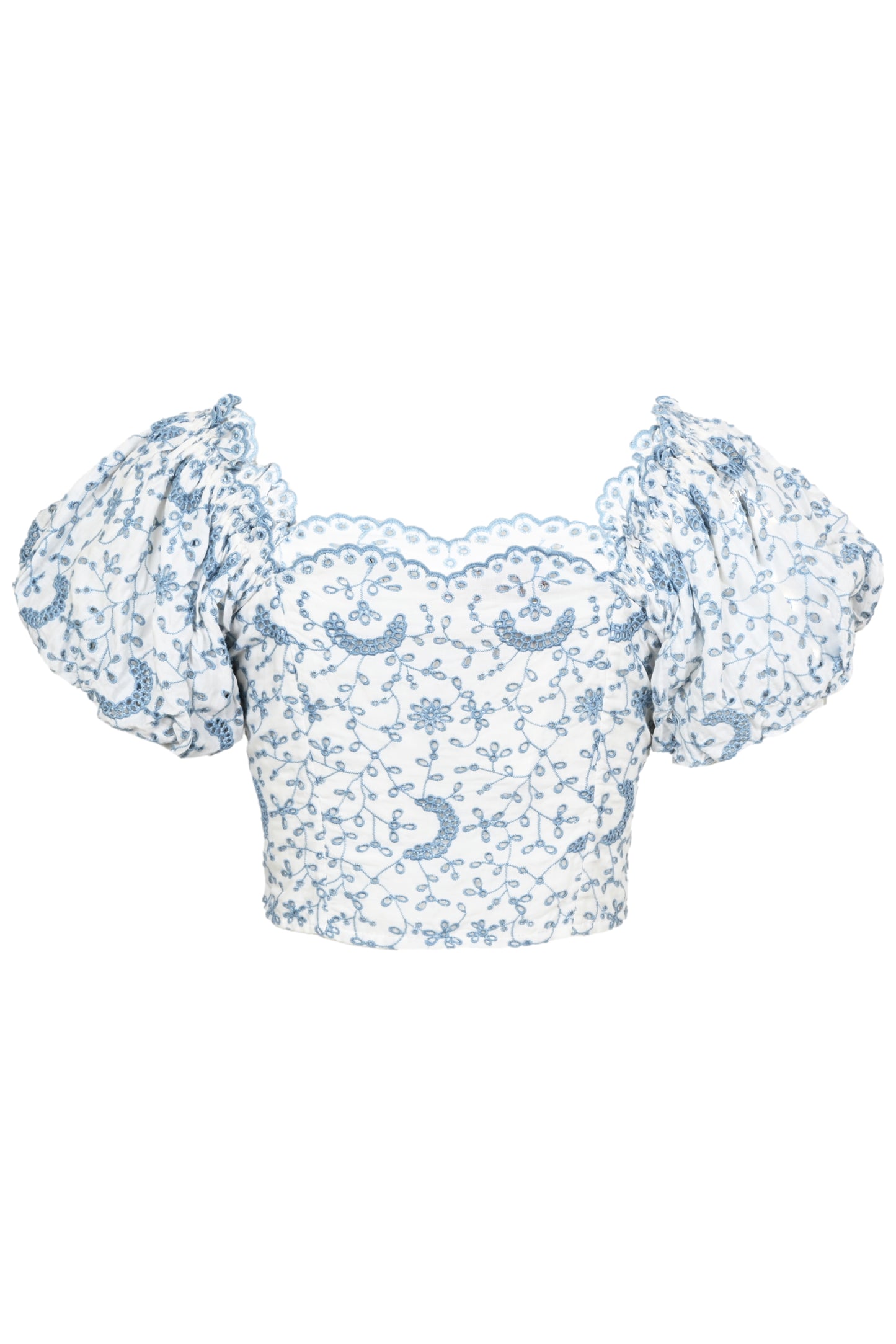 Load image into Gallery viewer, Embroidered Puff Sleeve Crop Top - Top
