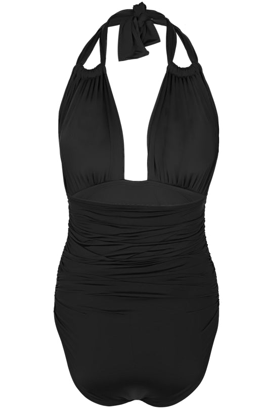 Load image into Gallery viewer, Bio Ruched Halter One Piece Black - One Piece
