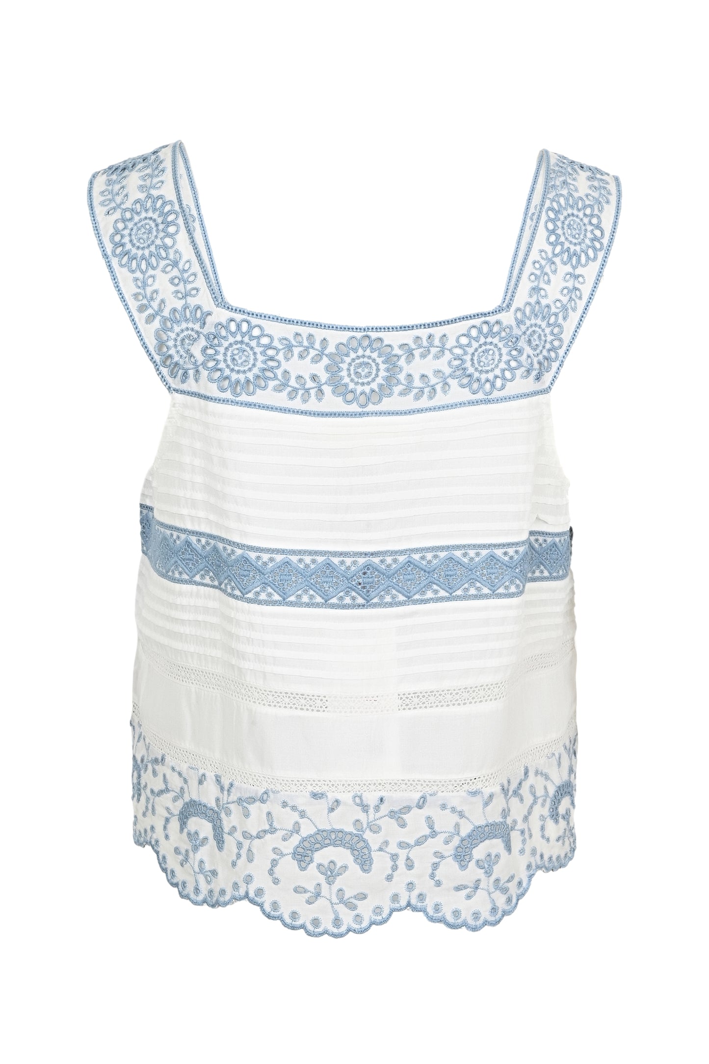 Load image into Gallery viewer, Embroidered V Neck Tank Top in White/Blue - Top
