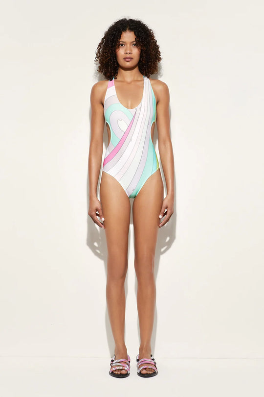 Iride Print Cut Out One Piece Rosa/Acqua