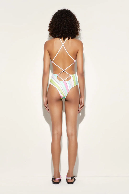 Iride Print Cut Out One Piece Rosa/Acqua