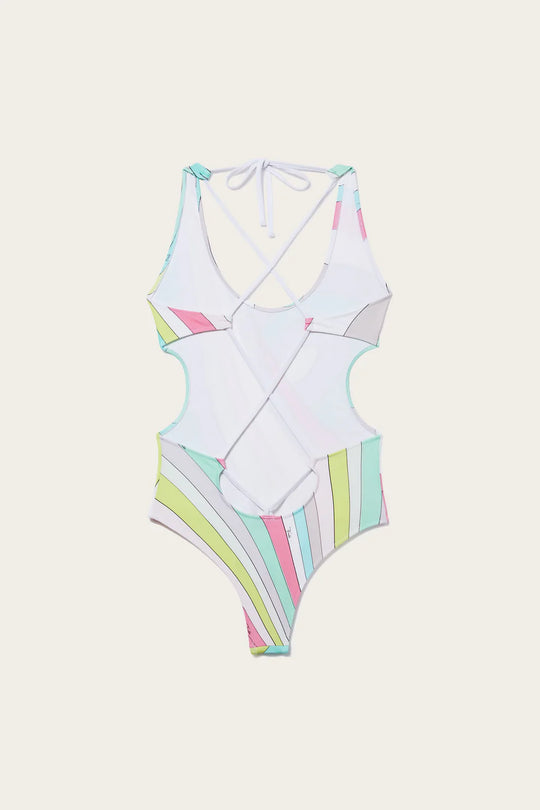 Iride Print Cut Out One Piece Rosa/Acqua