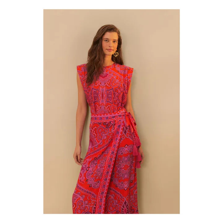 Load image into Gallery viewer, Paisley Scarf Red Midi Skirt
