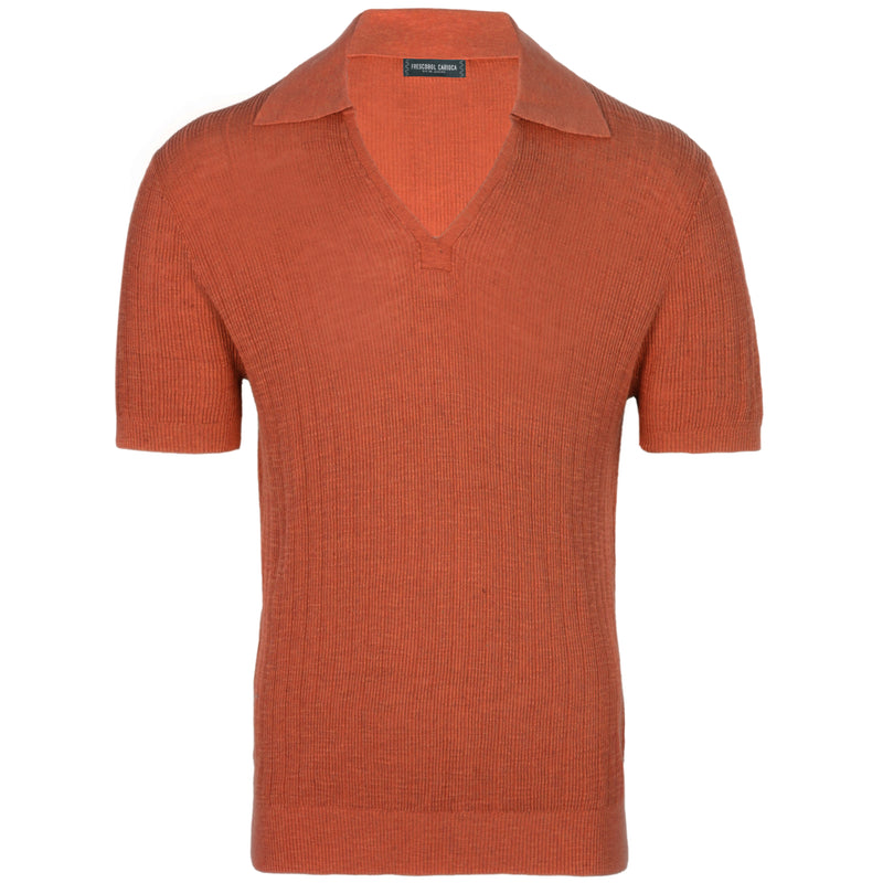 Joaquim V Neck Polo Short Sleeve Silk Brown