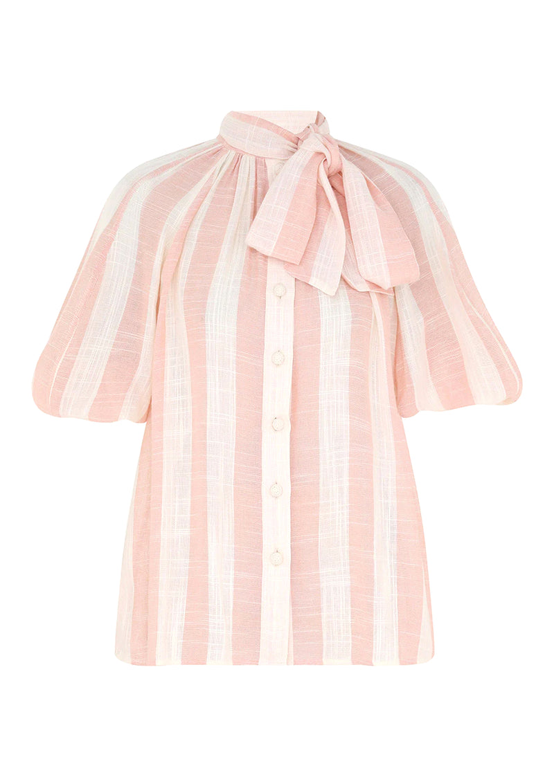 Acacia Blouson Shirt Pink Cream Stripe