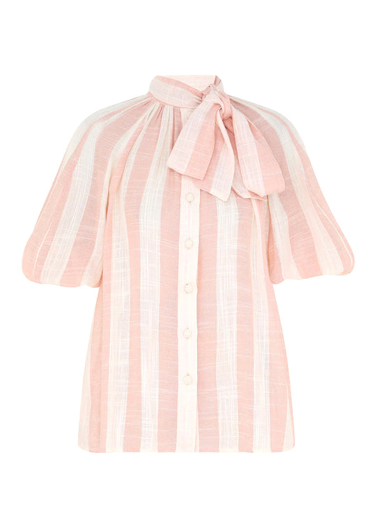 Acacia Blouson Shirt Pink Cream Stripe - Top