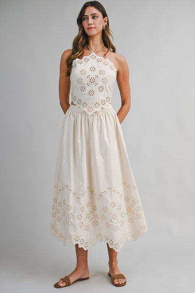 Eyelet Top and Skirt Set Ecru