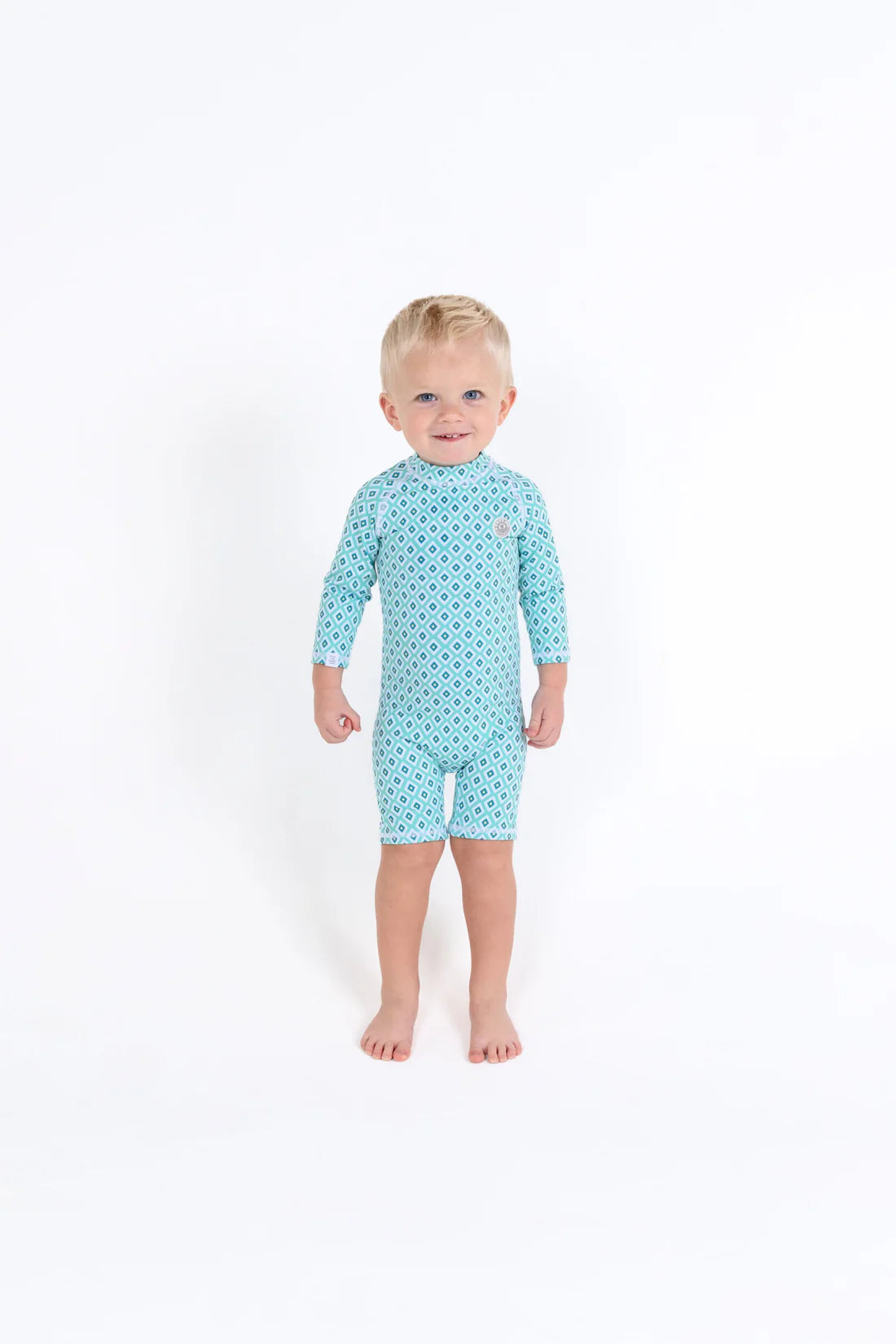 Load image into Gallery viewer, Baby Swimsuit Long Sleeves Diamond Green
