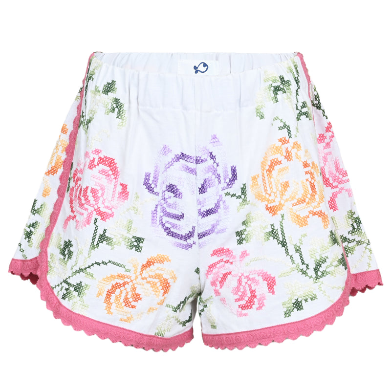 Orsina Cotton Shorts Multi Floral Pink Trim M