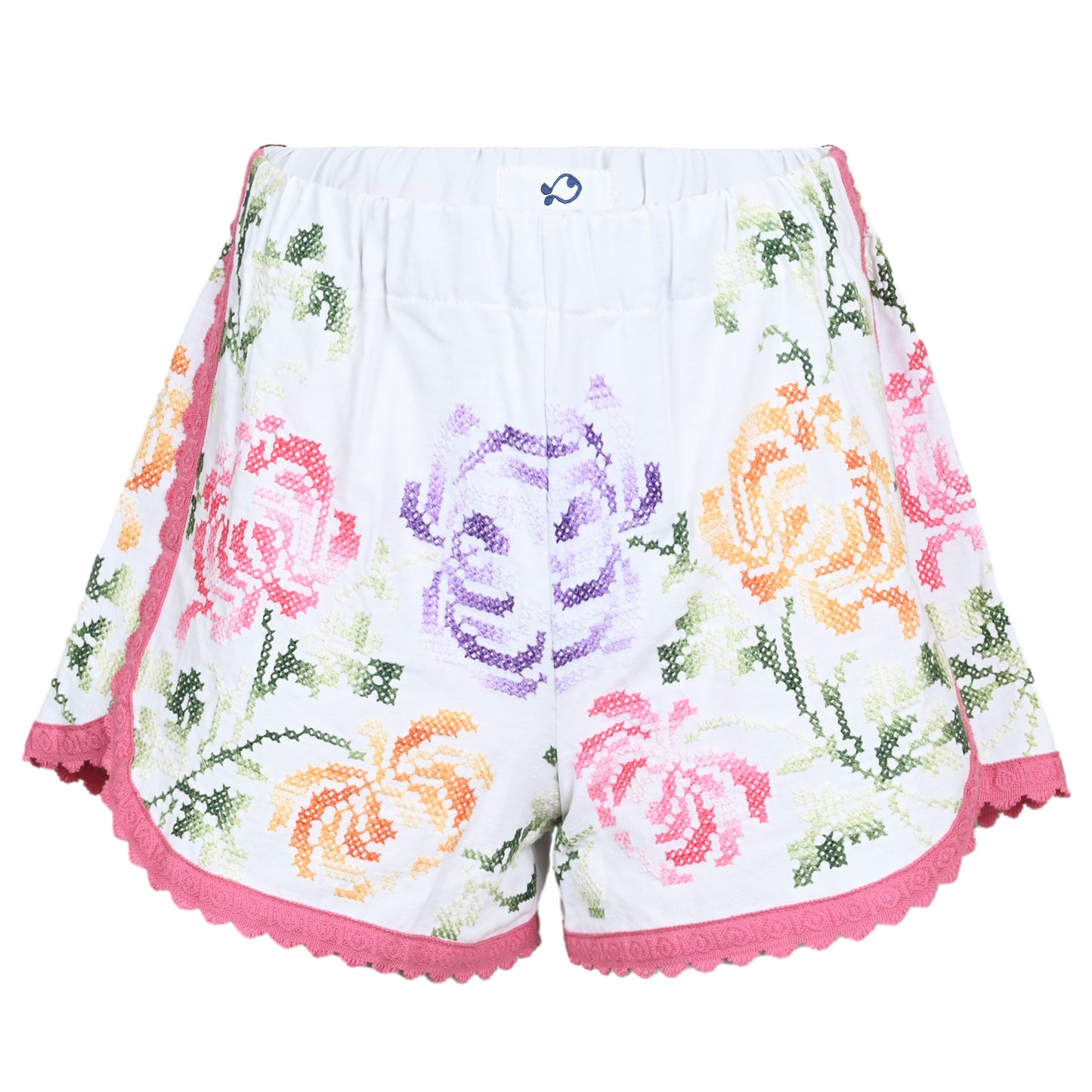 Load image into Gallery viewer, Orsina Cotton Shorts Multi Floral Pink Trim M - Shorts
