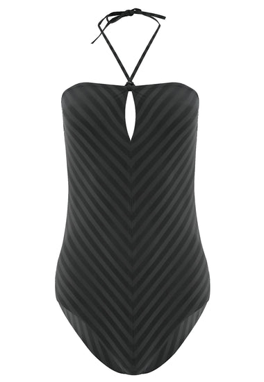 Halter Neck Swimwear in Black/Grey - One Piece