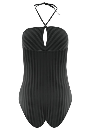 Halter Neck Swimwear in Black/Grey - One Piece